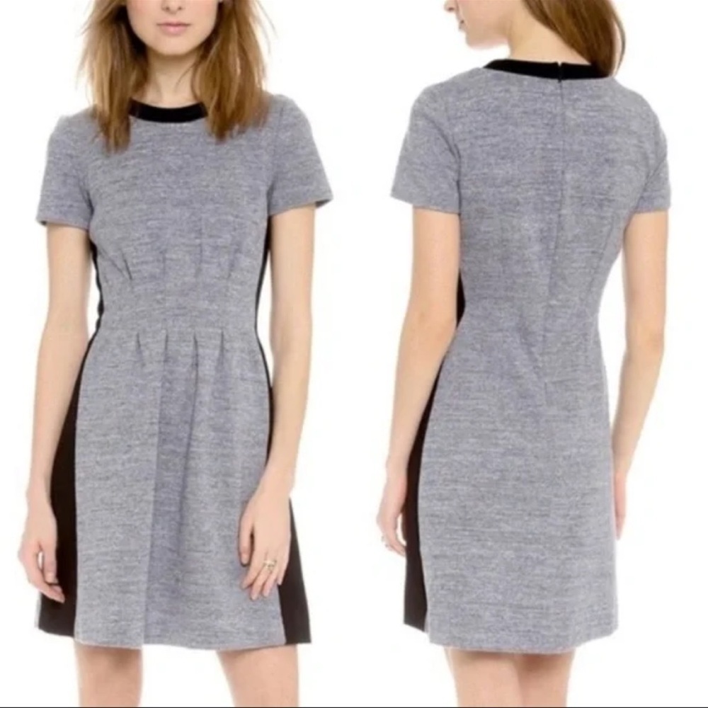 Madewell Grey Knit Pleated Fit & Flare Dress Black Trim Size 4 Short Sleeve - Picture 11 of 11